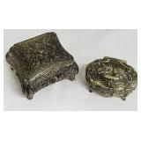 Set of 2 Vintage Jewelry Caskets with Floral and Figurative Designs