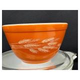 Vintage Pyrex Wheat Orange Bowl and Covered Casserole