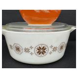 Vintage Pyrex Wheat Orange Bowl and Covered Casserole
