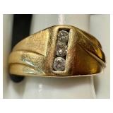 14k Gold Ring with Diamonds, Size 9