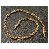 14K Gold 7" Rope Style Bracelet
