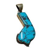 Sterling Silver Turquoise Pendant, Approximately 2"