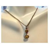 18" Sterling Silver Pendant Necklace with Yellow Gemstones