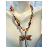 Sterling Silver and Amber Dragonfly Necklace, 14.5"