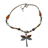 Sterling Silver and Amber Dragonfly Necklace, 14.5"