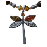 Sterling Silver and Amber Dragonfly Necklace, 14.5"
