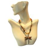 Sterling Silver and Amber Dragonfly Necklace, 14.5"