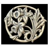 Set of 2 Vintage Sterling Silver Brooches - Heart & Floral Designs