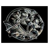 Set of 2 Vintage Sterling Silver Brooches - Heart & Floral Designs