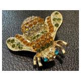 Vintage Bee Brooch with Yellow and Green Pave Crystals