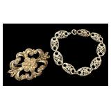 Vintage Filigree Silver Bracelet and Brooch Set
