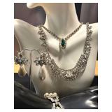 Collection of Vintage Faux Pearl and Rhinestone Jewelry, Featuring Les Bernard Necklace