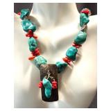 20-inch Turquoise and Coral Beaded Necklace