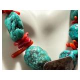20-inch Turquoise and Coral Beaded Necklace