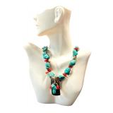 20-inch Turquoise and Coral Beaded Necklace