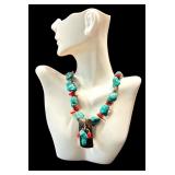 20-inch Turquoise and Coral Beaded Necklace