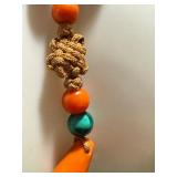 Vintage Malachite and Coral Hand Knotted Chinese Necklace