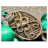 Vintage Malachite and Coral Hand Knotted Chinese Necklace