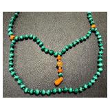 Vintage Malachite and Coral Hand Knotted Chinese Necklace