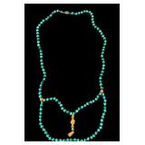 Vintage Malachite and Coral Hand Knotted Chinese Necklace