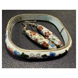 Vintage Cloisonné Style Bracelet and Earrings Set