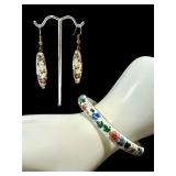 Vintage Cloisonné Style Bracelet and Earrings Set