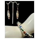 Vintage Cloisonné Style Bracelet and Earrings Set