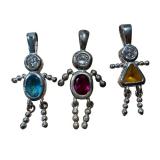 Set of 3 Sterling Silver Children Birthstone Pendants with Gemstones