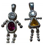 Set of 3 Sterling Silver Children Birthstone Pendants with Gemstones
