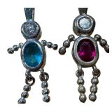 Set of 3 Sterling Silver Children Birthstone Pendants with Gemstones