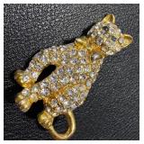 Set of 2 Rhinestone Brooches - Mask and Cat Design