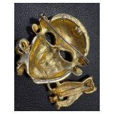 Set of 2 Rhinestone Brooches - Mask and Cat Design