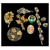Collection of Vintage Jewelry with Floral and Gemstone Designs