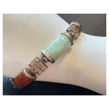 Vintage Sterling Silver Multi Colored Jadeite Bracelet, 7.5 Inches