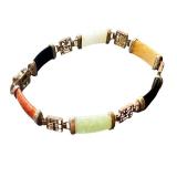 Vintage Sterling Silver Multi Colored Jadeite Bracelet, 7.5 Inches
