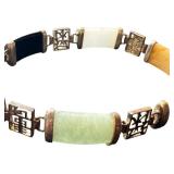 Vintage Sterling Silver Multi Colored Jadeite Bracelet, 7.5 Inches
