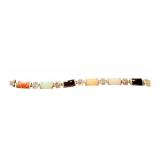 Vintage Sterling Silver Multi Colored Jadeite Bracelet, 7.5 Inches