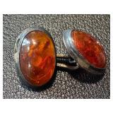 Silver and Amber Vine Cufflinks, Resin Amber-like Pendants, and Vintage Amber Ring