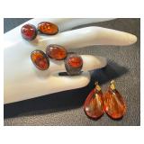 Silver and Amber Vine Cufflinks, Resin Amber-like Pendants, and Vintage Amber Ring