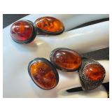 Silver and Amber Vine Cufflinks, Resin Amber-like Pendants, and Vintage Amber Ring