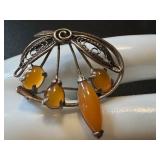 Vintage Sterling Silver Ring and Amber Brooch