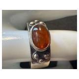 Vintage Sterling Silver Ring and Amber Brooch
