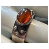 Vintage Sterling Silver Ring and Amber Brooch
