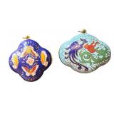 Vintage Cloisonné Enamel Pendants with Butterfly and Dragon Motifs