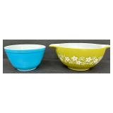 Vintage Pyrex Spring Blossom 1 1/2 Qt Casserole Dish and Pyrex Turquoise Blue Mixing Bowl
