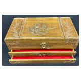 Vintage Wood Carved Jewelry Box with Mirror and Two Drawers