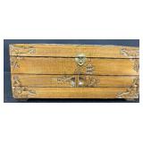 Vintage Wood Carved Jewelry Box with Mirror and Two Drawers