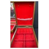 Vintage Wood Carved Jewelry Box with Mirror and Two Drawers