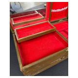 Vintage Wood Carved Jewelry Box with Mirror and Two Drawers