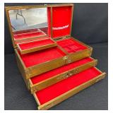 Vintage Wood Carved Jewelry Box with Mirror and Two Drawers